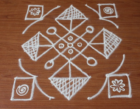 Egyszerű Kolam 7 Dots Rangoli