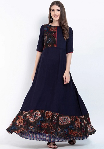 Boat Neck Anarkali Kurti til kvinder