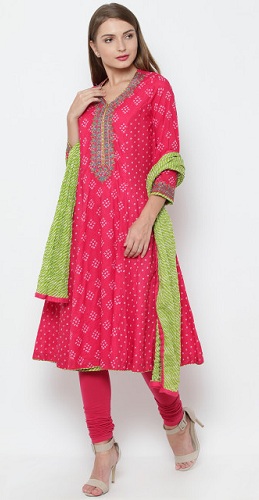 Bandhani Print Anarkali Pink Kurti