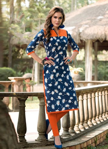 Navy Blue Print Cotton Kurti