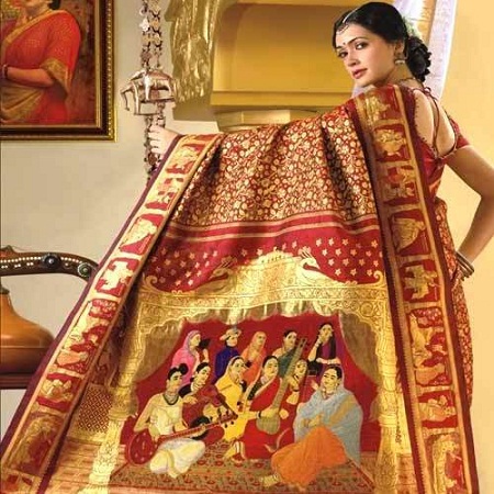Rød silke Kancheepuram Saree til bryllupssamling