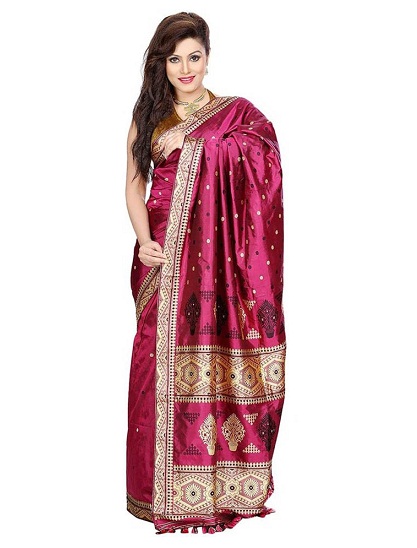 Levende Magenta Assam Silk Saree