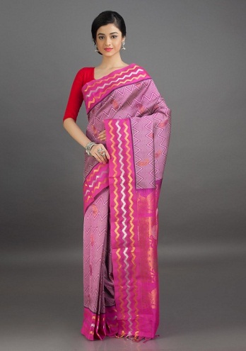 Bølget mønster Pink Mangalagiri Silk Saree