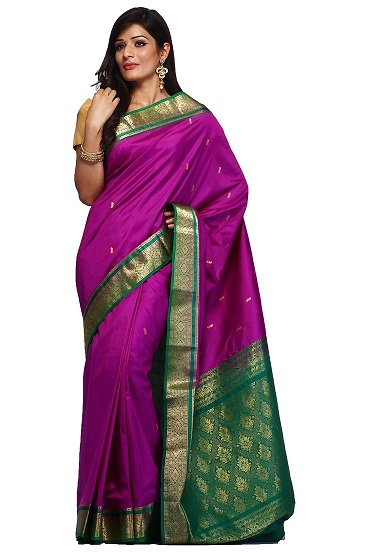 Magenta Bangalore Silke Saree Med Zari Border