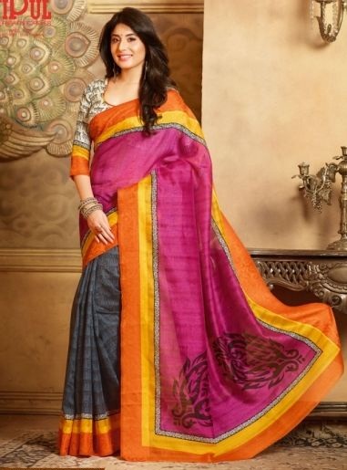 Rózsaszín nyomtatott Venkatagiri Silk Saree