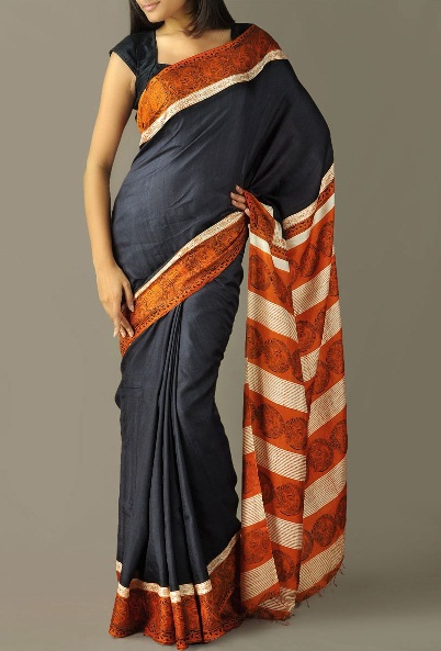 Rustgrå Murshidabad Silk Saree