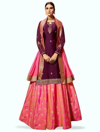 Lila hímzett Lehenga Kameez