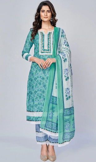 Broderet lige Salwar Kameez jakkesæt