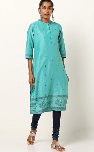 Blomsterprint Flared Kurta med Churidar