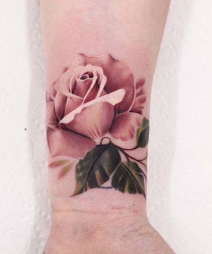 Pink Rose Tattoo Designs for Girls