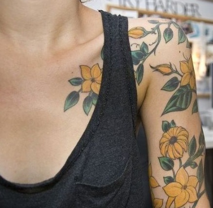 Farverige Floral Design Girl Tattoos