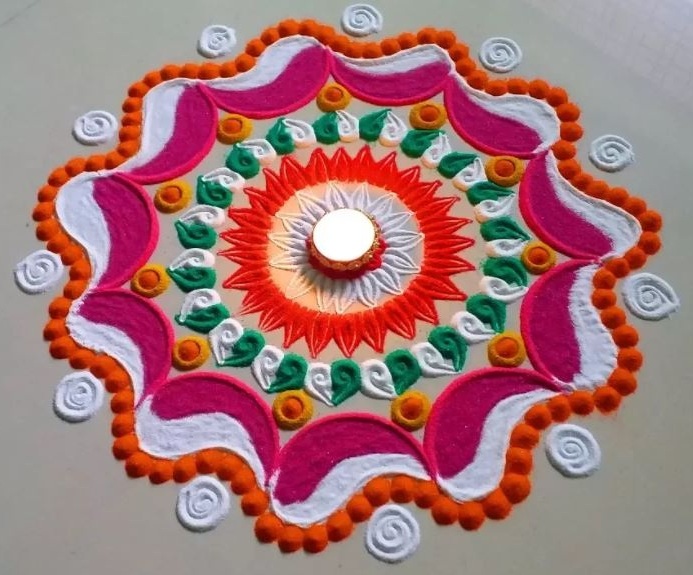DIY: Hogyan készítsünk Rangoli mintákat a padlón lépésről lépésre, színekkel