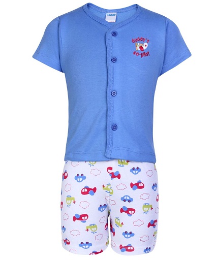 Front åben T-shirt og shorts til baby dreng