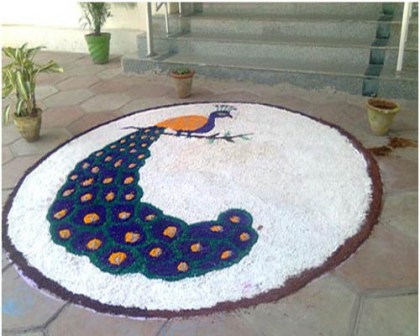 Påfugl Rangoli designs