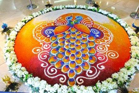 Påfugl Rangoli Design til bryllupper