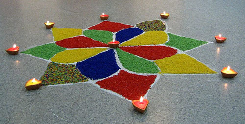 Hindu Rangoli Med Simple Diyas