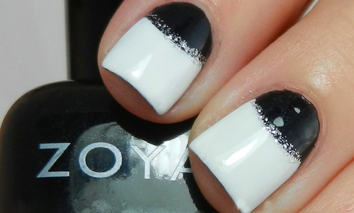 Sort og hvid Glitter Nail Art Design
