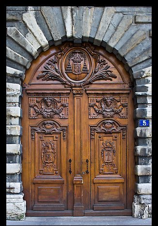 Historisk trædør. Lyon, Frankrig