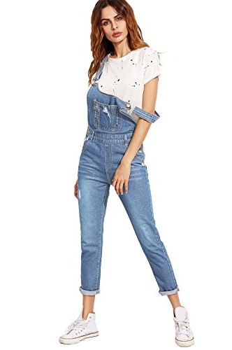 Verdusa Woman's Classic Denim Ripped Pocket Overall
