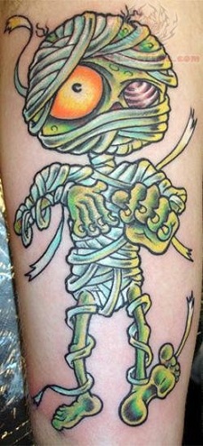 Green Ink Mummy Tattoo Design