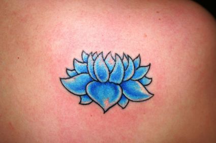 Single Lotus Design Blue Tattoo