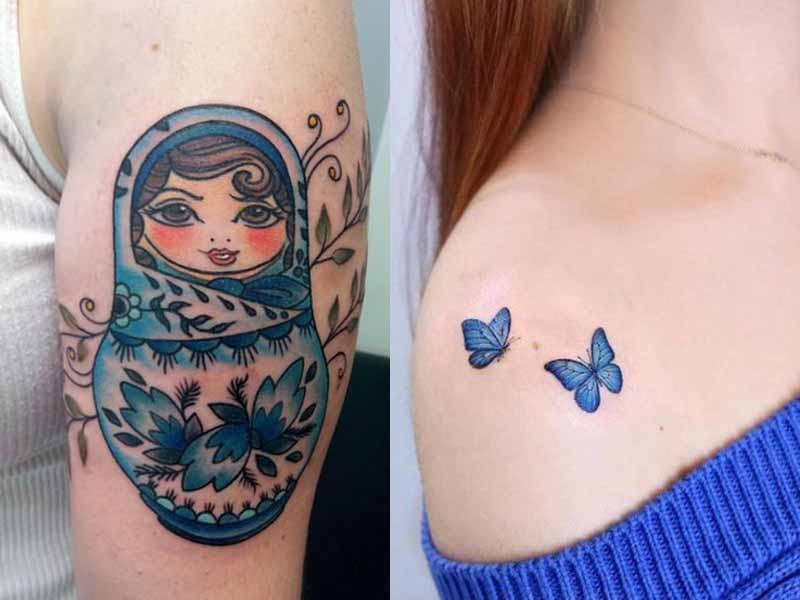 Blå tatoveringsdesign med betydninger