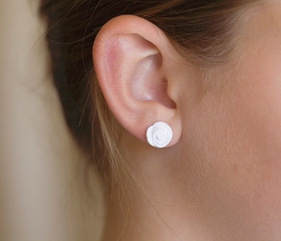 Hvid Rose Button ørering