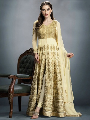Padlóhosszú arany Salwar öltöny