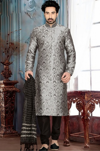 Bryllupstøj Behagelig grå mænds Kurta