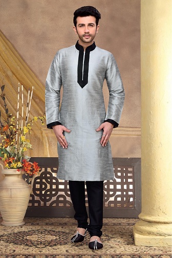 Dupion Silk Mænds grå mænds Kurta