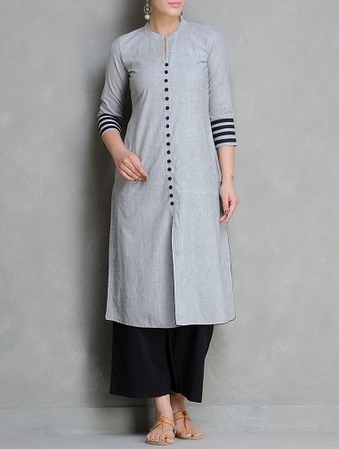 Front Slit Open Ladies Grå farve Kurtis