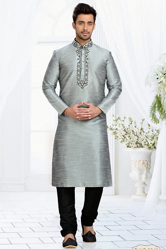 Art Silk Grey Color Herre Kurta