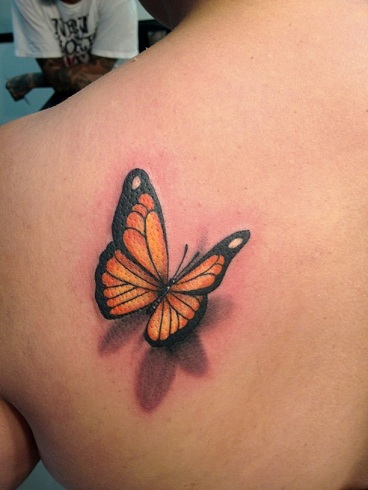 Narancs & amp; Fekete pillangó 3D tetoválás tervezés