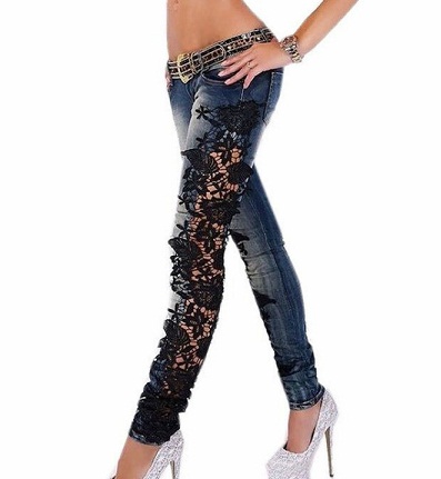 Floral Net Designede High Rise Jeans