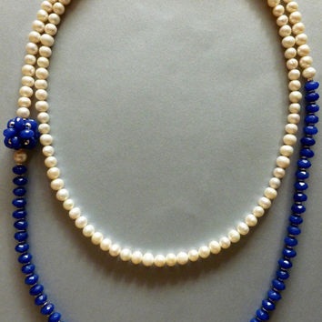 Safir-perle lang halskæde