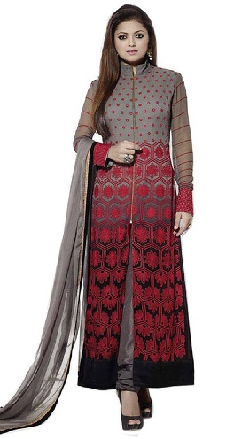 Trendy rød og grå Salwar -jakkesæt