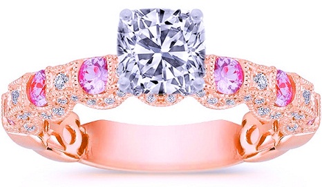 Rose guld hvide og lyserøde diamanter forlovelsesringe
