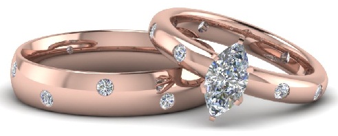 Fehér és rózsa arany pár gyémánt gyűrű
