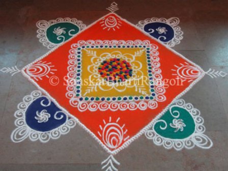 Négyzet alakú Galicha Rangoli Design