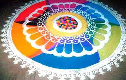 Regnbue farvet Galicha Rangoli