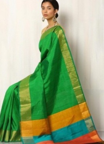 Zöld kézzel szőtt tiszta Kosa Silk Saree