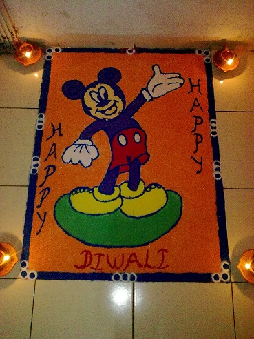 Mickey egér Rangoli Design Diwali számára