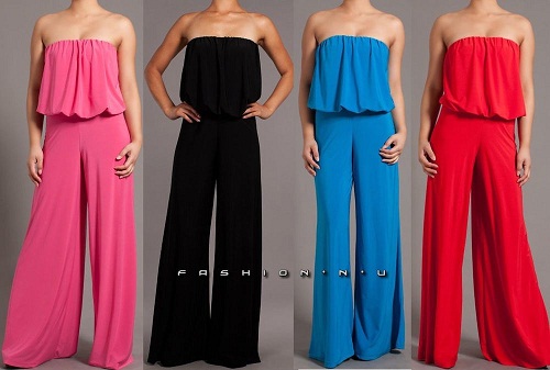 Váll nélküli Palazzo Jumpsuits