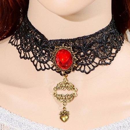 Antik Ruby-Messing vedhæng Choker halskæde