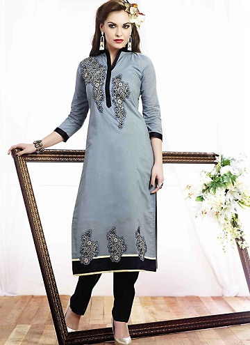 Resham Work Silver Kurti til kvinder