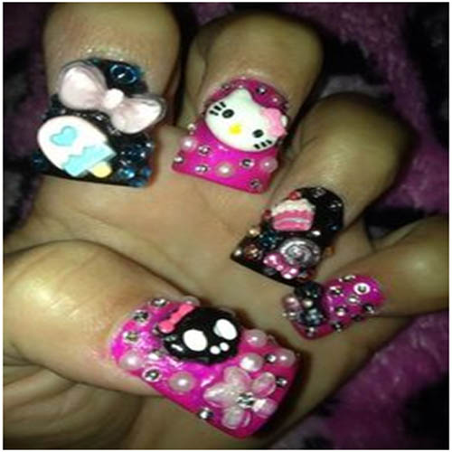 3D Nail art ved hjælp af Hello Kitty og Ice Cream Stick Decos