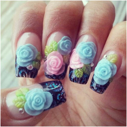 Akryl 3D Nail art roser og blade