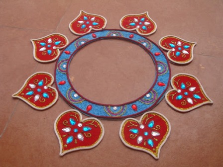 Hjerteformet Rangoli-mønster