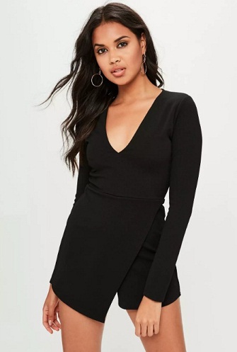 Sort Crepe Wrap Nederdel Romper