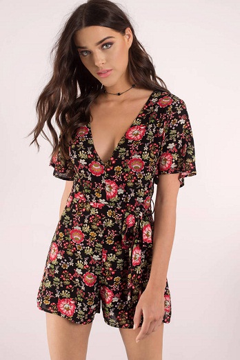 Sort blomstret print romper